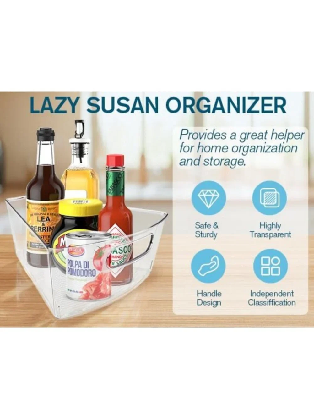 Clear Lazy Susan Organizer for Corner Cabinets - 26''-27'' Diameter, BPA-Free, 8
